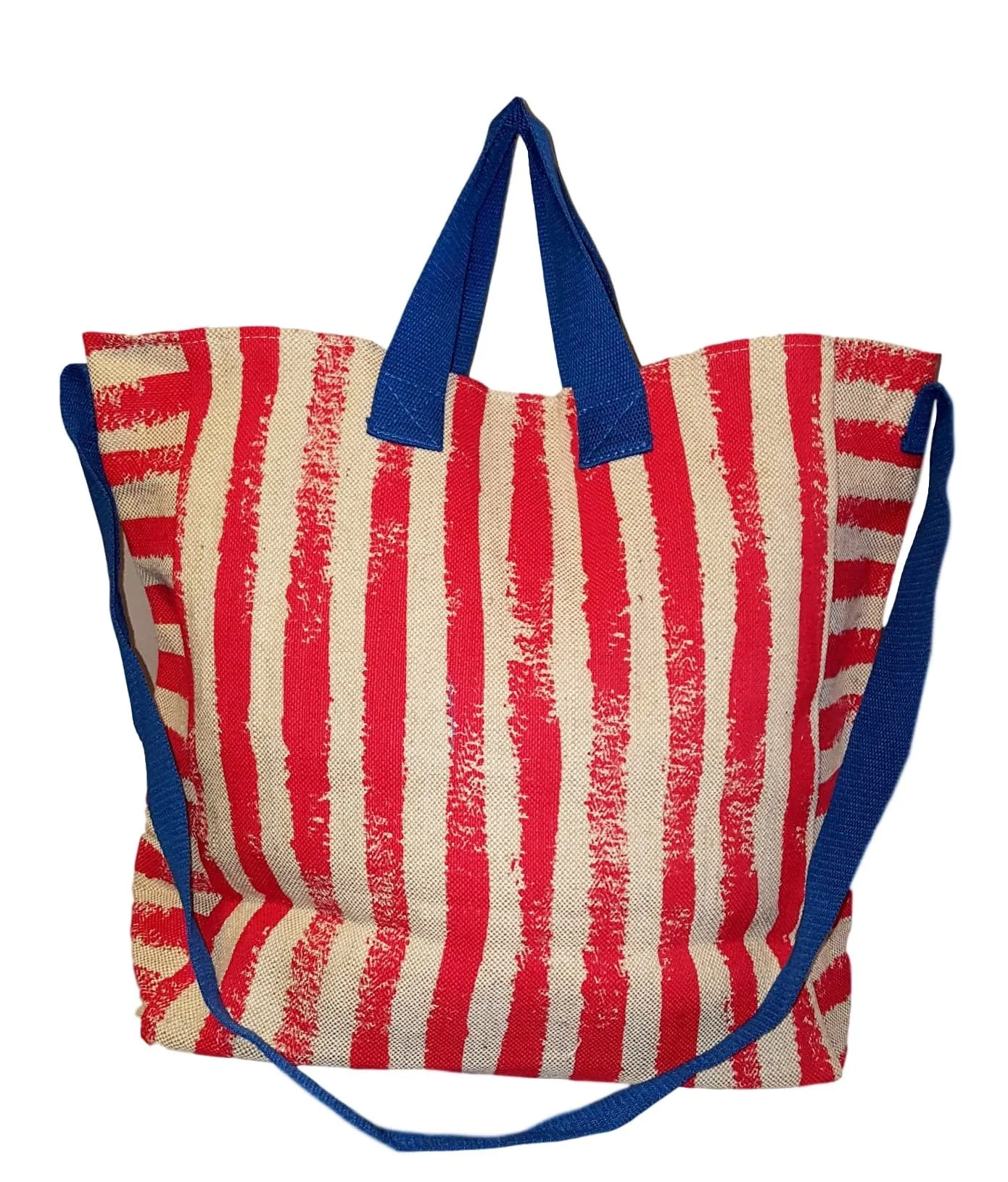 101 BEACH - 2 IN 1 Cross-Over Large Tote Bag - Custom Embroidery (Red Stripe - Blue Trim)