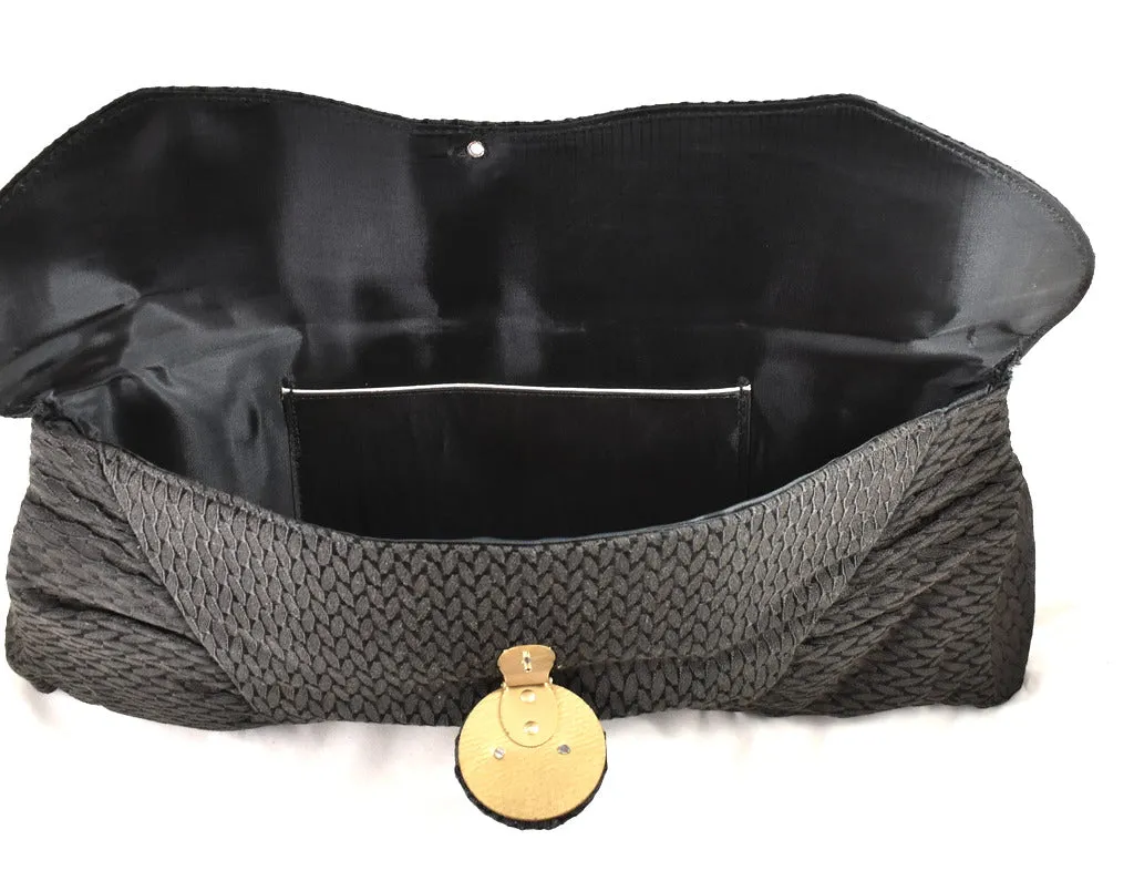 1930s Large Black Fabric Clutch