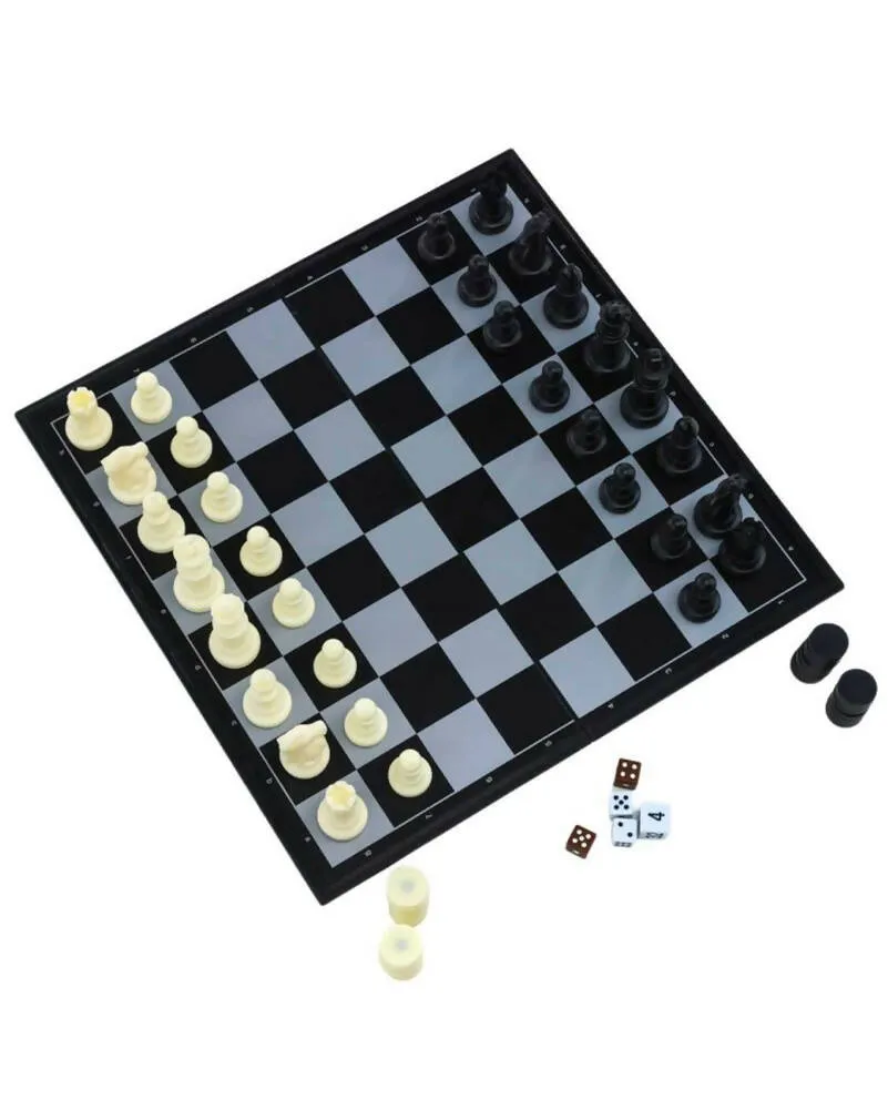 3 in 1 Magnetic Chess Checkers and Backgammon Foldable Board