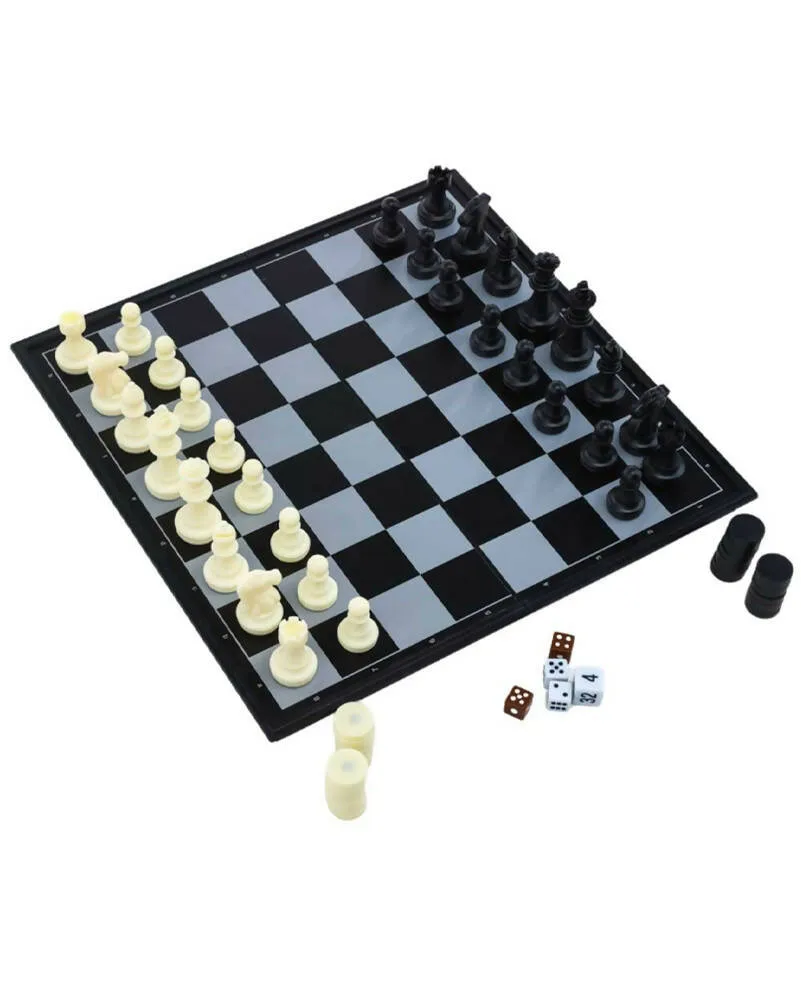 3 in 1 Magnetic Chess Checkers and Backgammon Foldable Board