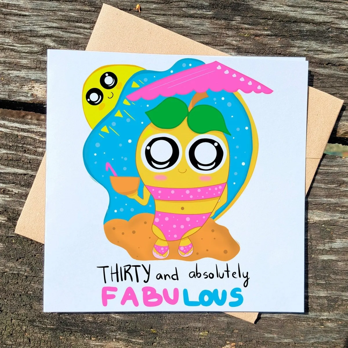 30th Fabulous Birthday Card - Kawaii Greetings Card with Custom Message, Cute Gift Thirty Birthday Queen, Mango Cartoon Postcard