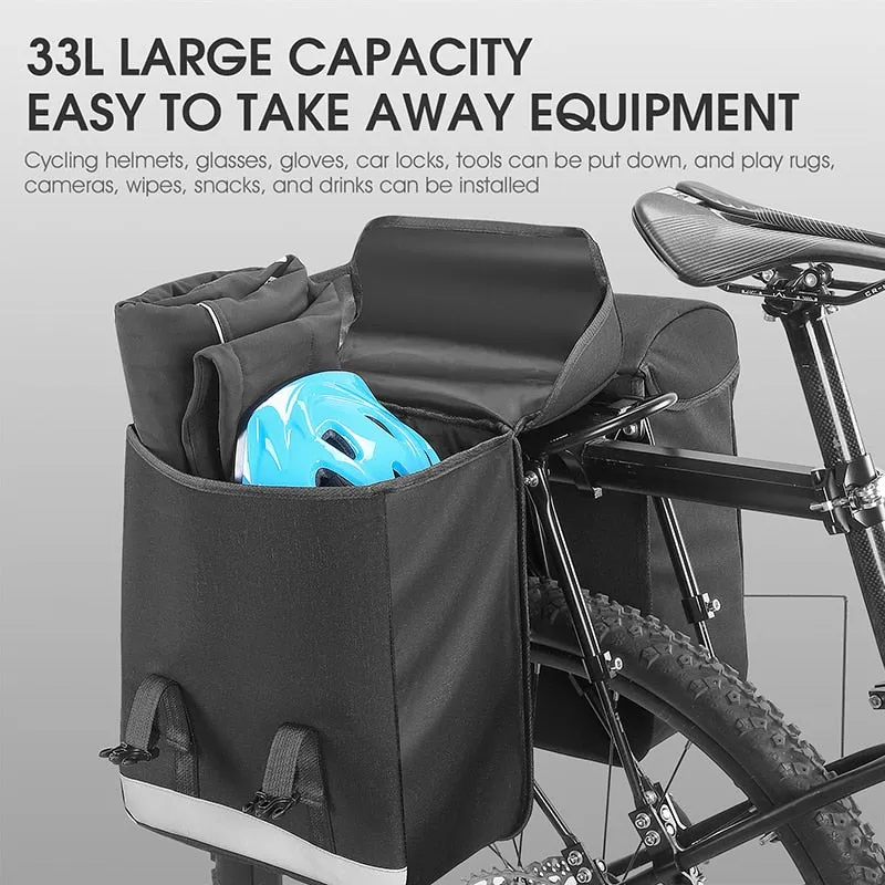 33L Large Capacity Cycling Pannier Double Side Bike Trunk Bag MTB Road Bicycle Travel Luggage Carrier Pack Bag