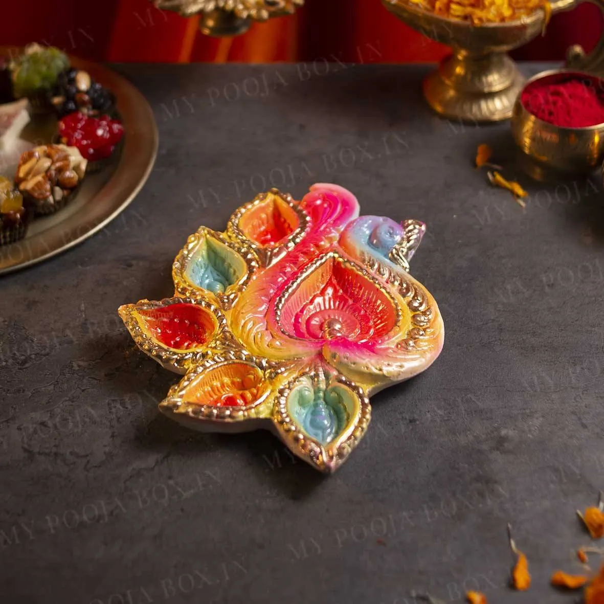 8" Eco Friendly Peacock Panch Jyot Diya