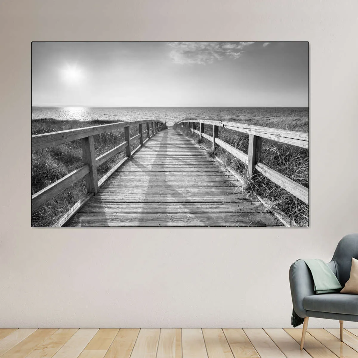 A Boardwalk To The Beach BW Wall Art