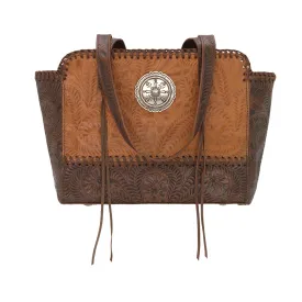 Annie's Secret Collection Zip Top Tote with Secret Compartment - Natural Tan and Chestnut Brown