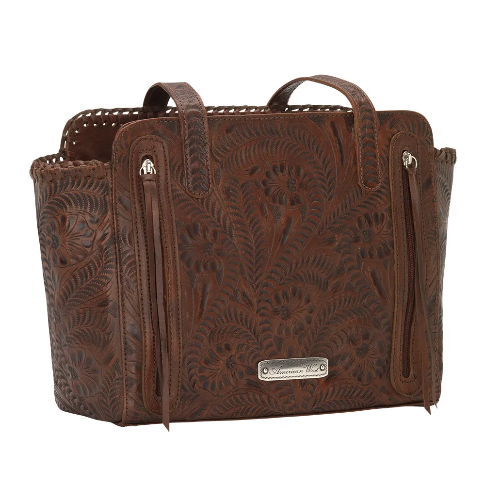 Annie's Secret Collection Zip Top Tote with Secret Compartment - Natural Tan and Chestnut Brown