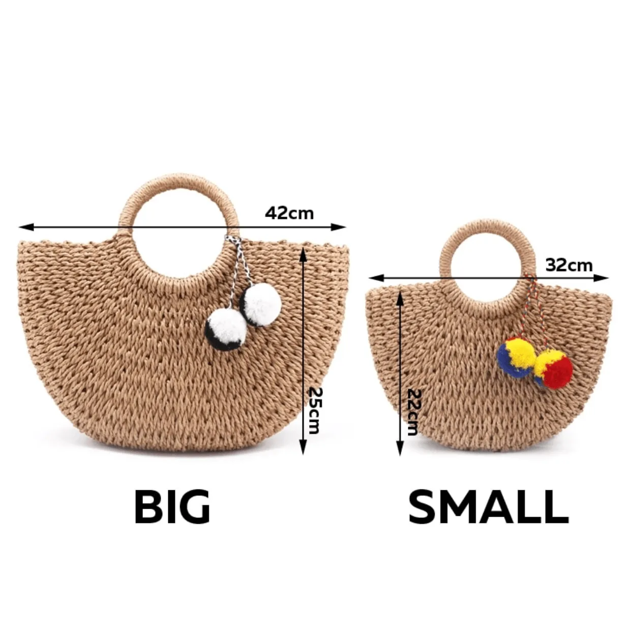 Arc Straw bag with pompoms