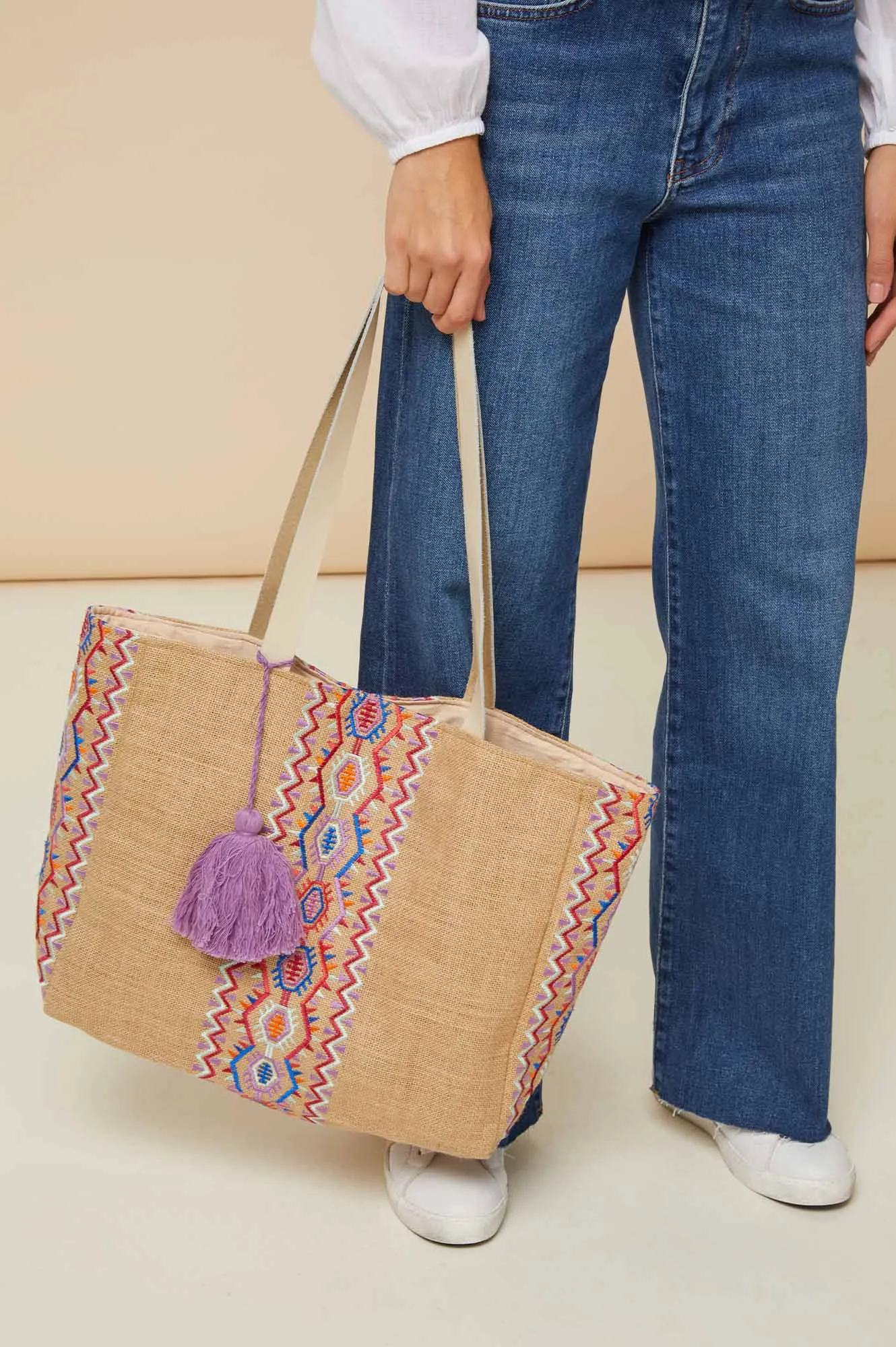 Aruba Jute Beach Bag | Natural/Multi