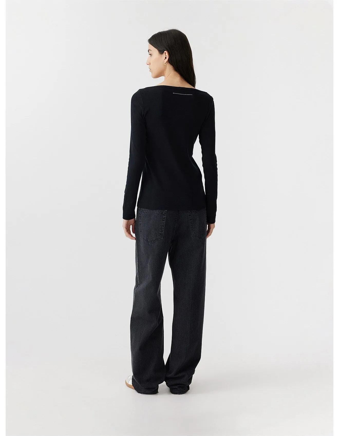 Bassike Envelope Neck Rib L/S Top - Black