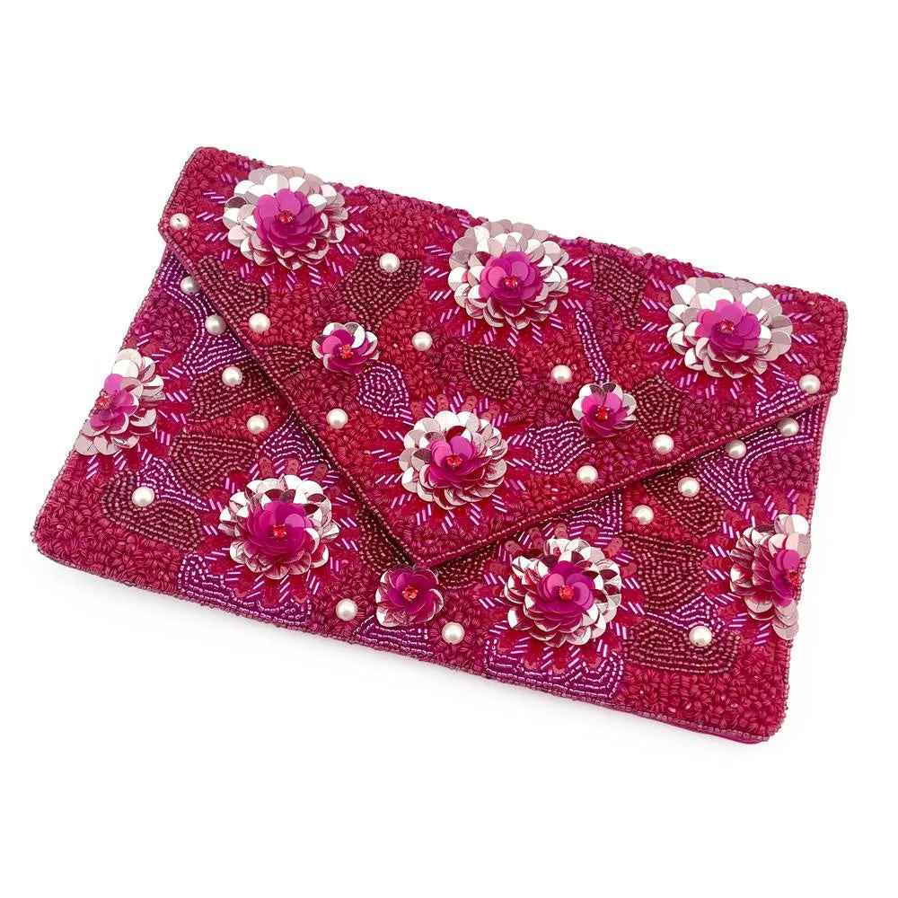 Beaded Floral Statement Envelope Clutch