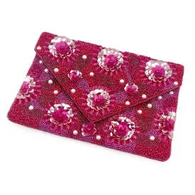 Beaded Floral Statement Envelope Clutch