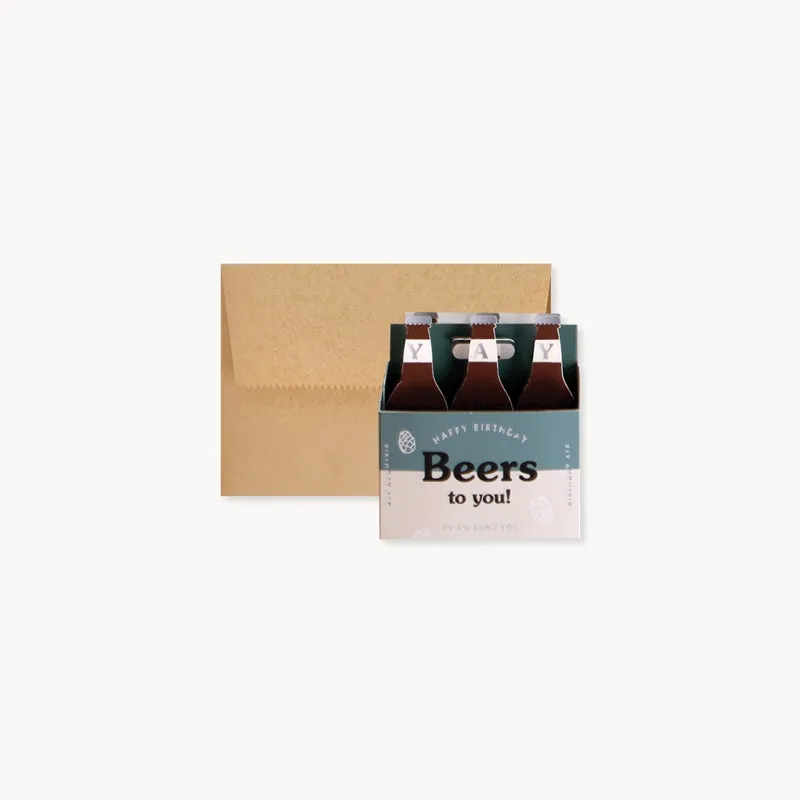 Beers To You Pop-Up Birthday Card with Six Pack Design