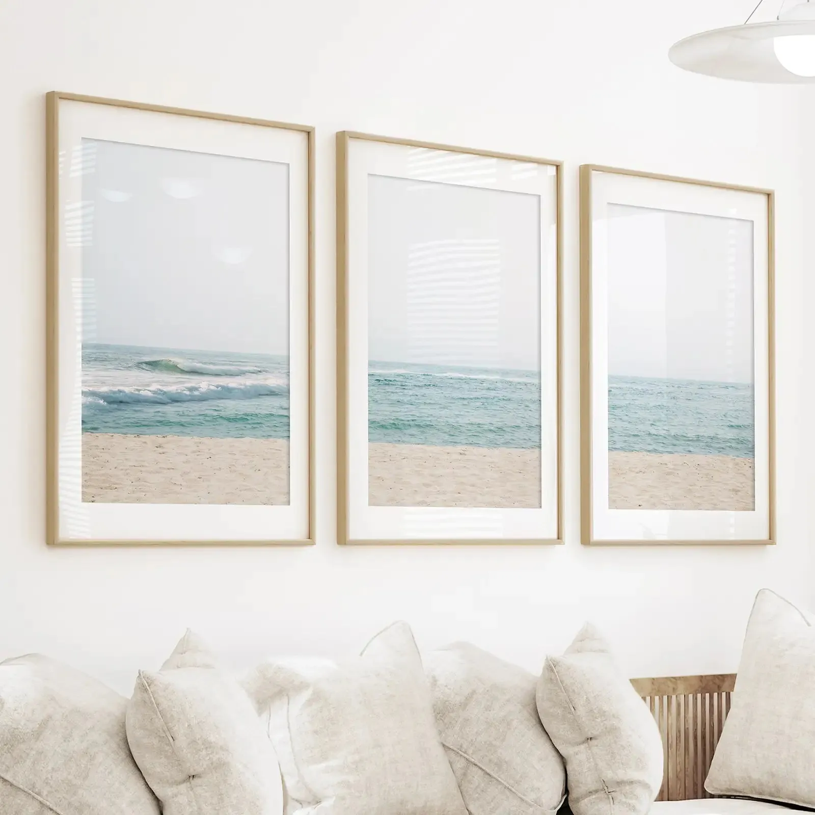 Beige Blue Minimalist Seashore Photo. 3 Piece Wall Art