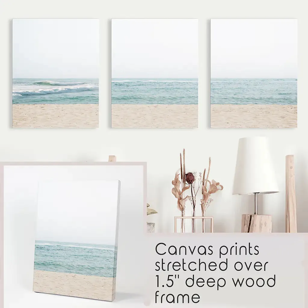 Beige Blue Minimalist Seashore Photo. 3 Piece Wall Art