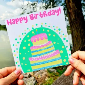 Birthday Cake Card, Cute Greeting for Girlfriend, Sister, Birthday Wishes Postcard