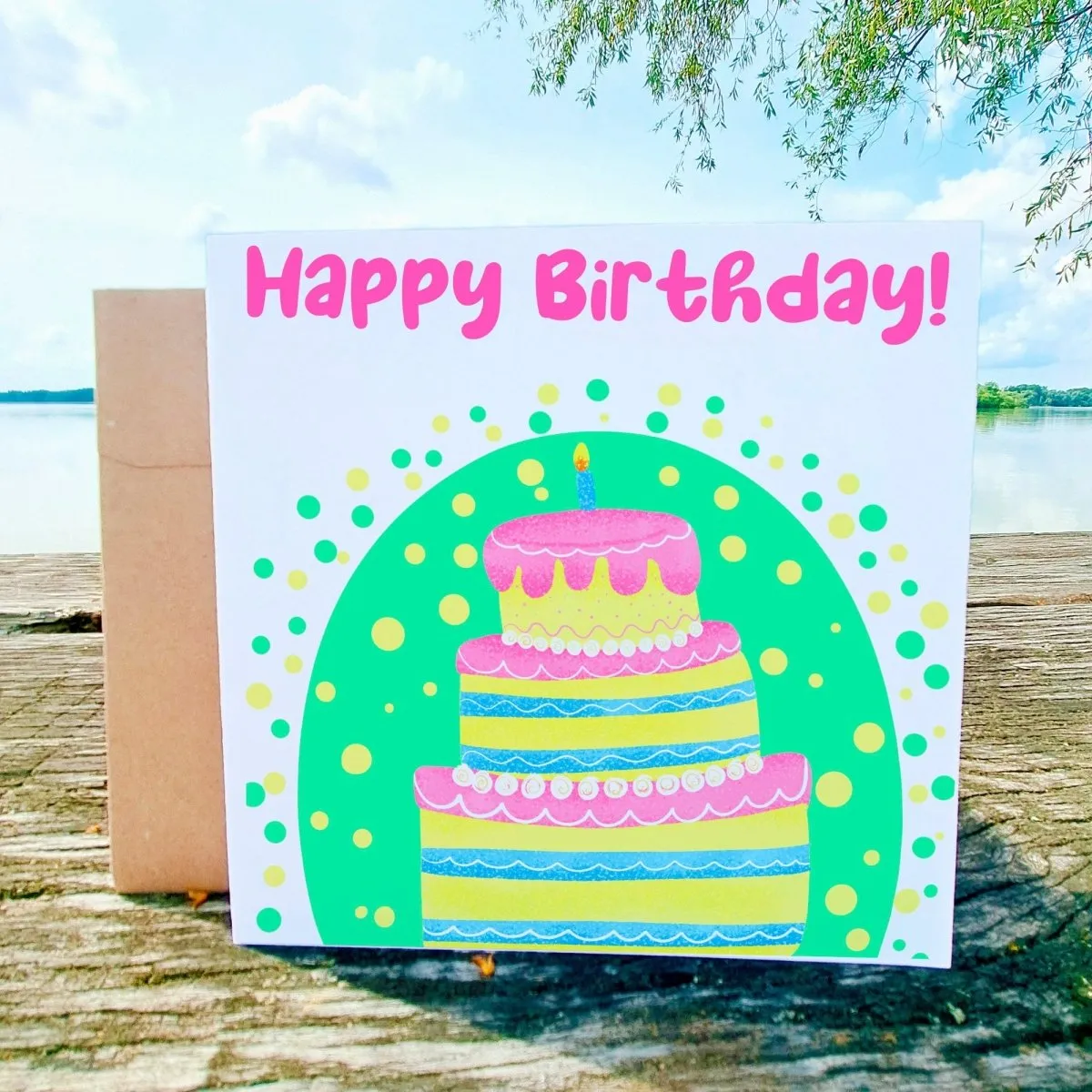 Birthday Cake Card, Cute Greeting for Girlfriend, Sister, Birthday Wishes Postcard