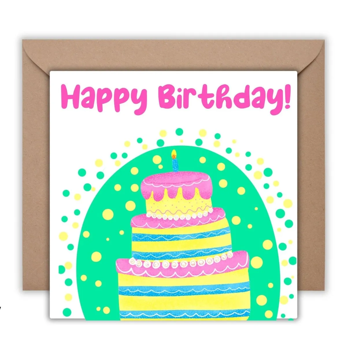 Birthday Cake Card, Cute Greeting for Girlfriend, Sister, Birthday Wishes Postcard