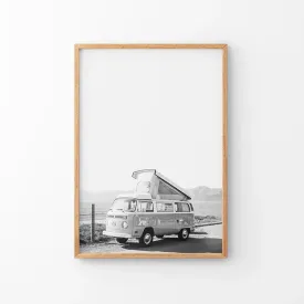 Black and White Hipster Van Poster. Summer Travel