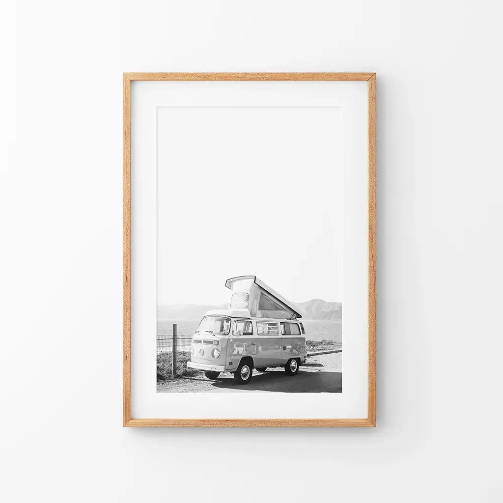 Black and White Hipster Van Poster. Summer Travel