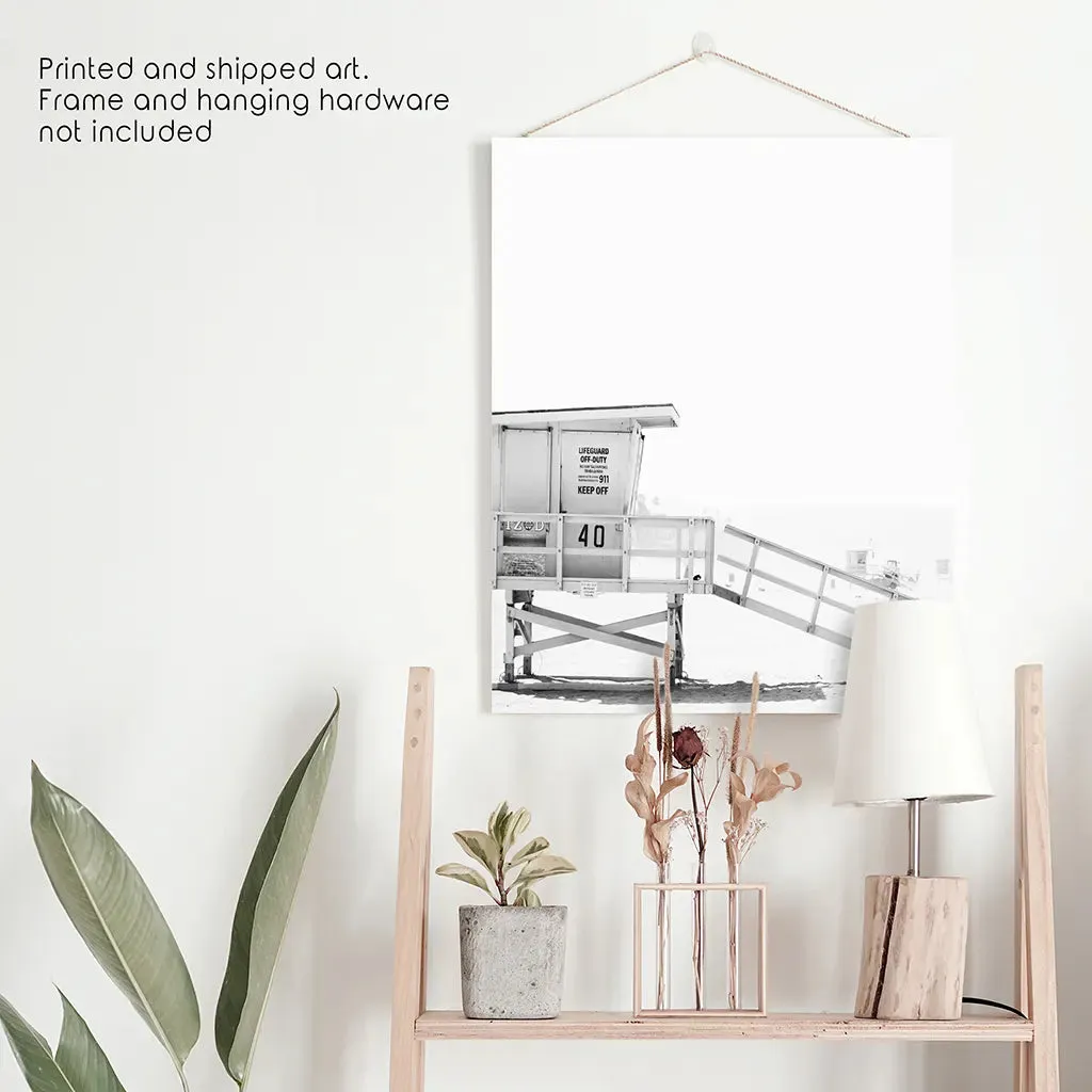 Black White Lifeguard Tower Poster. Coastal Summer Wall Art