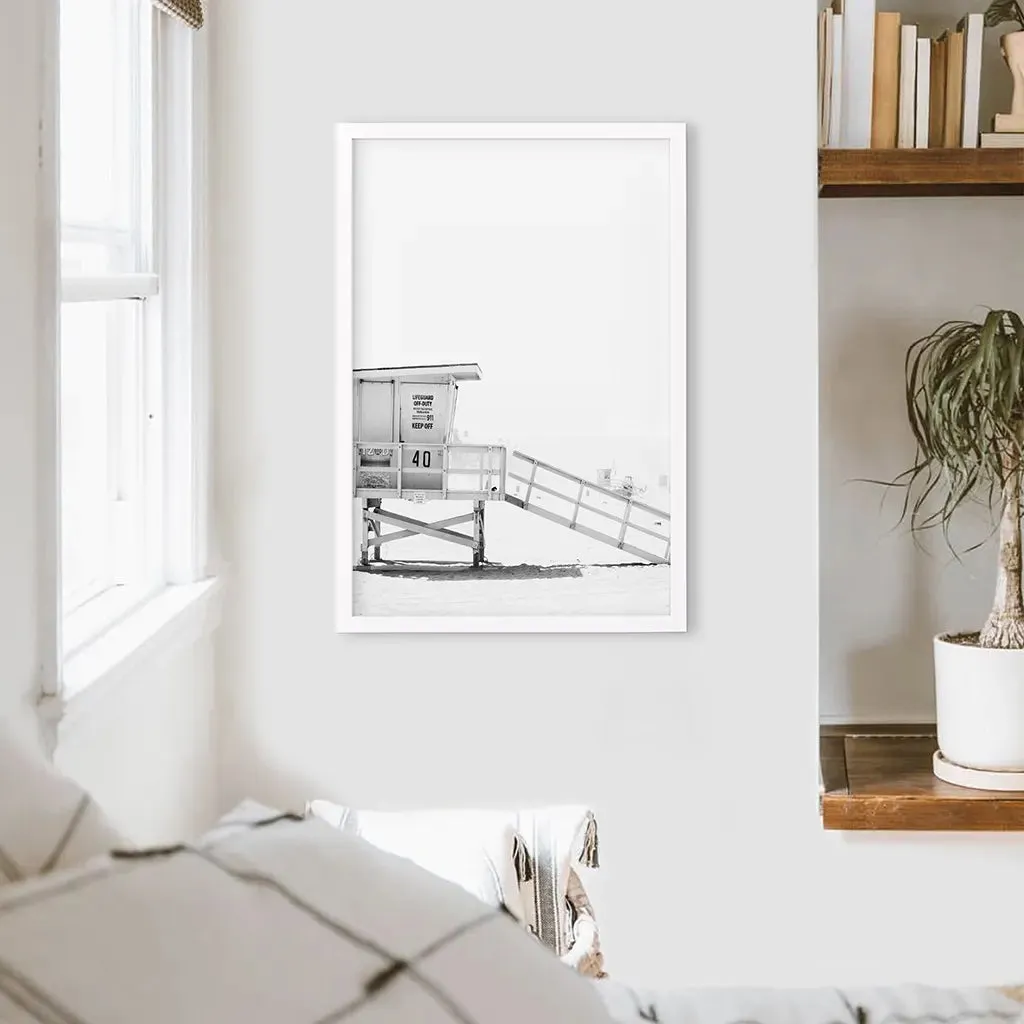 Black White Lifeguard Tower Poster. Coastal Summer Wall Art