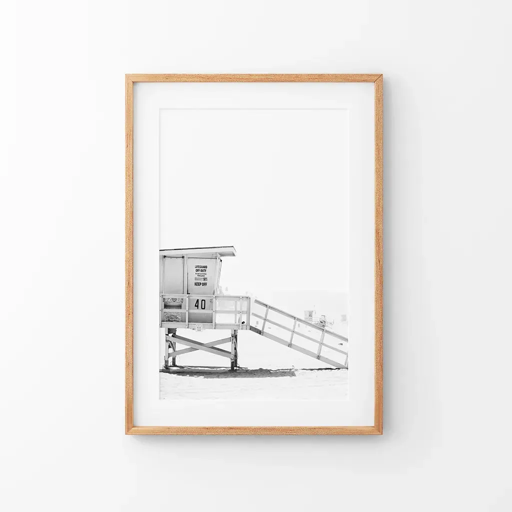 Black White Lifeguard Tower Poster. Coastal Summer Wall Art