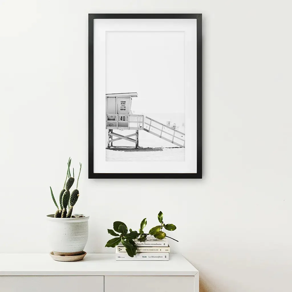 Black White Lifeguard Tower Poster. Coastal Summer Wall Art