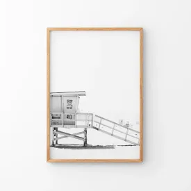 Black White Lifeguard Tower Poster. Coastal Summer Wall Art