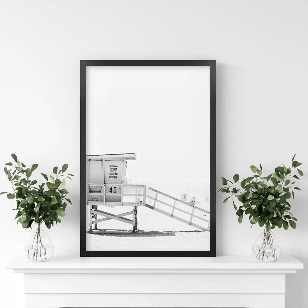 Black White Lifeguard Tower Poster. Coastal Summer Wall Art