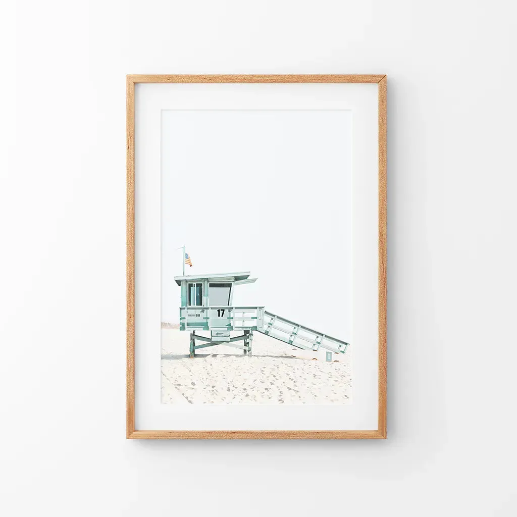 Blue Lifeguard Hut Wall Art Print. Santa Monica Beach