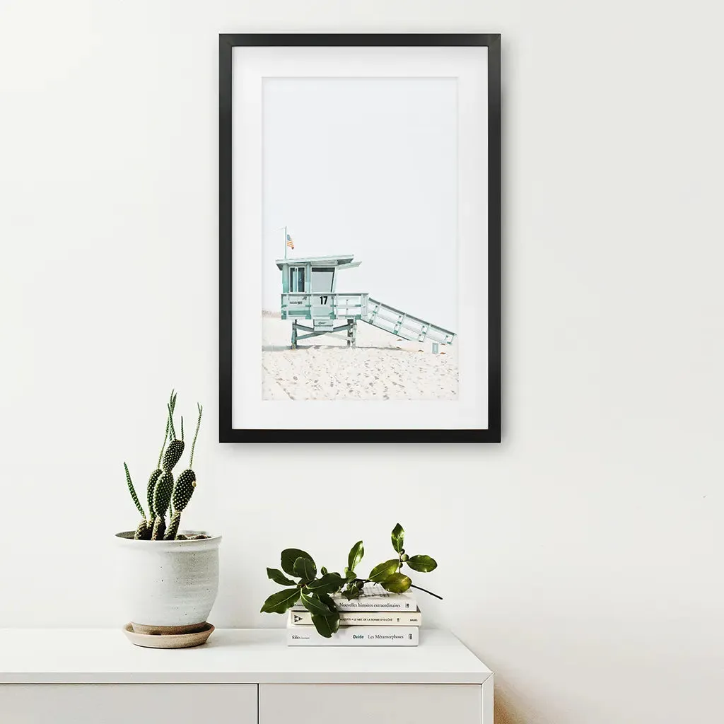 Blue Lifeguard Hut Wall Art Print. Santa Monica Beach