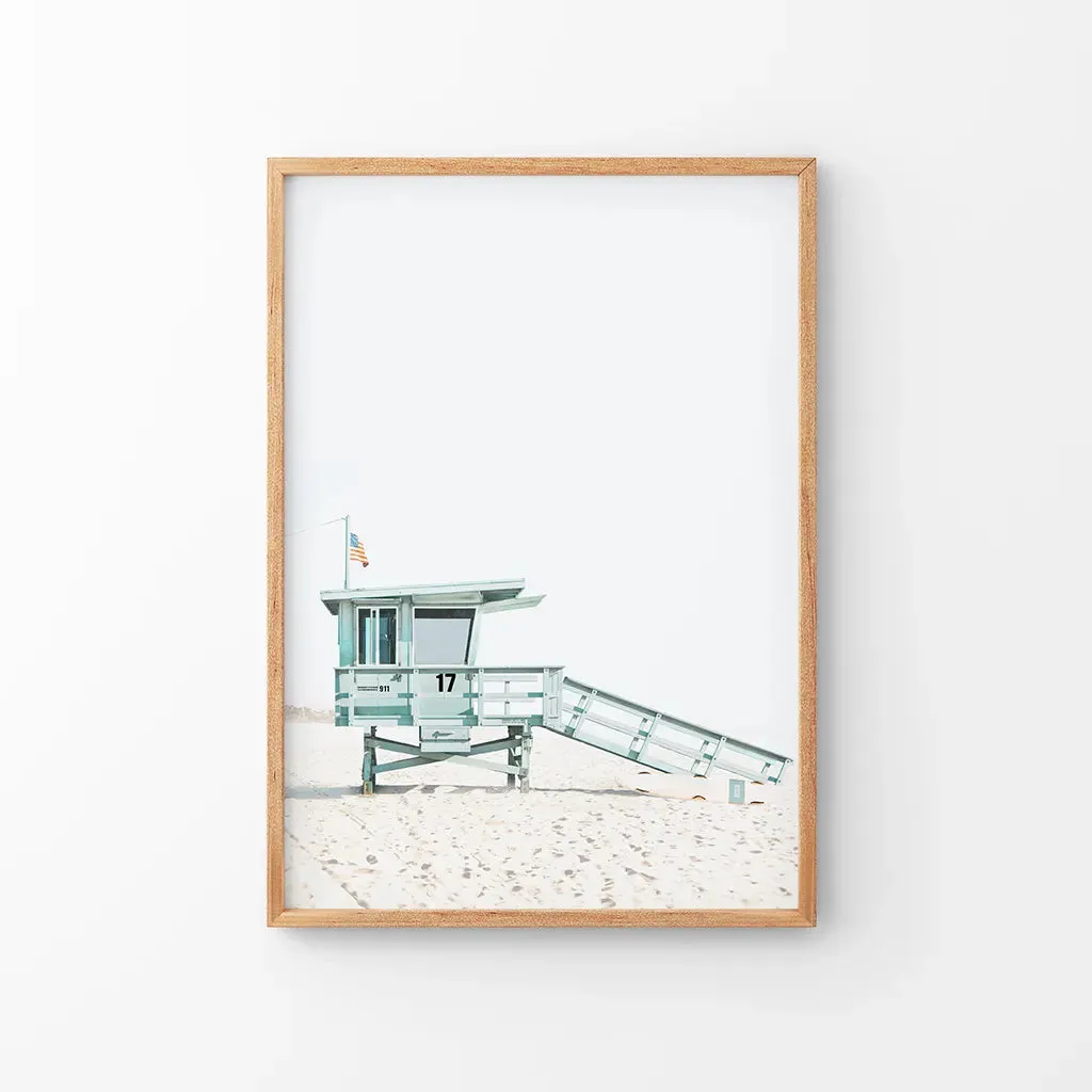 Blue Lifeguard Hut Wall Art Print. Santa Monica Beach