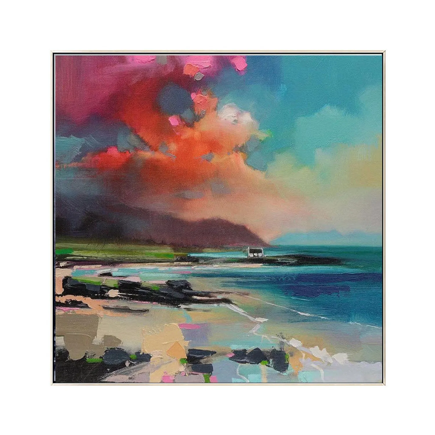 Blue Sea Painting Scenery Seascape Canvas Art Red Landscape Wp072