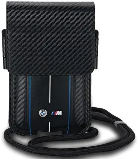 BMW M Series Carbon & Blue Stripes Universal Phone Pouch Black - BMPSP15XMSCAKL