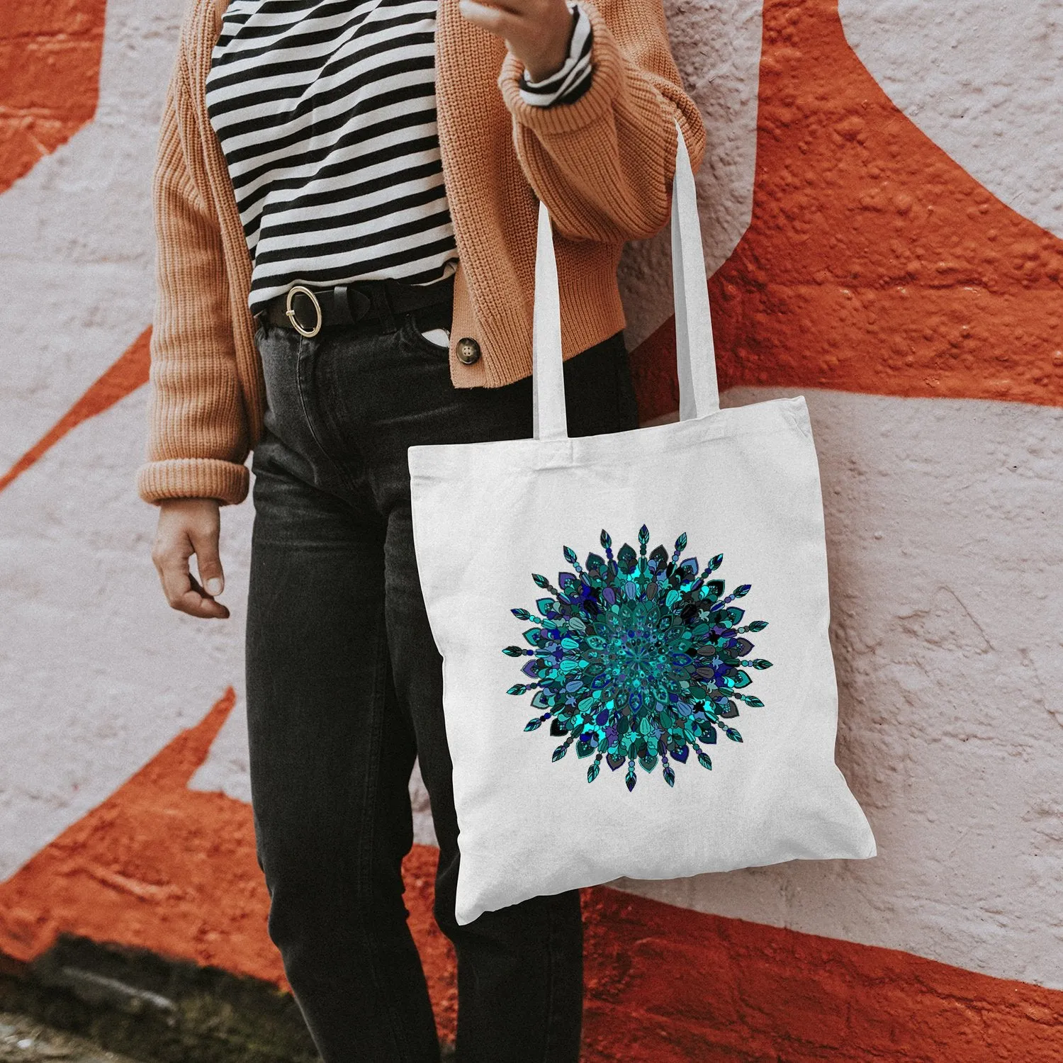 Borsa Cotton Bag with Hand-Drawn Mandala Art