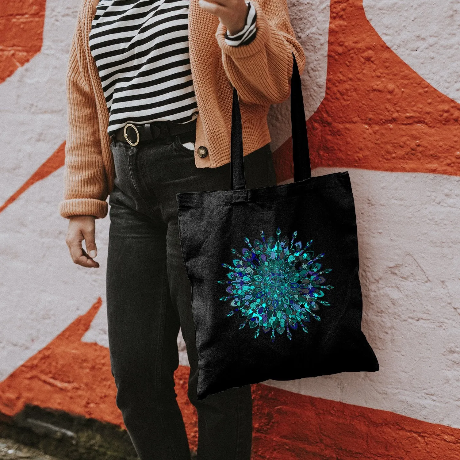 Borsa Cotton Bag with Hand-Drawn Mandala Art