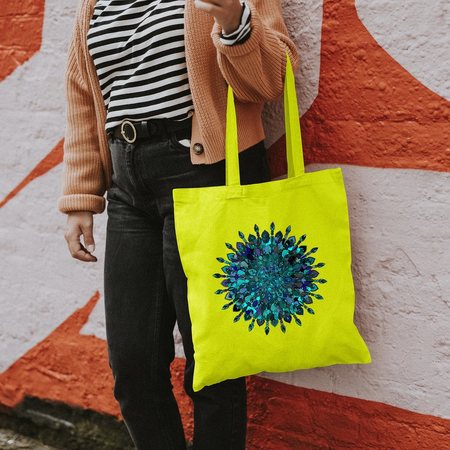 Borsa Cotton Bag with Hand-Drawn Mandala Art