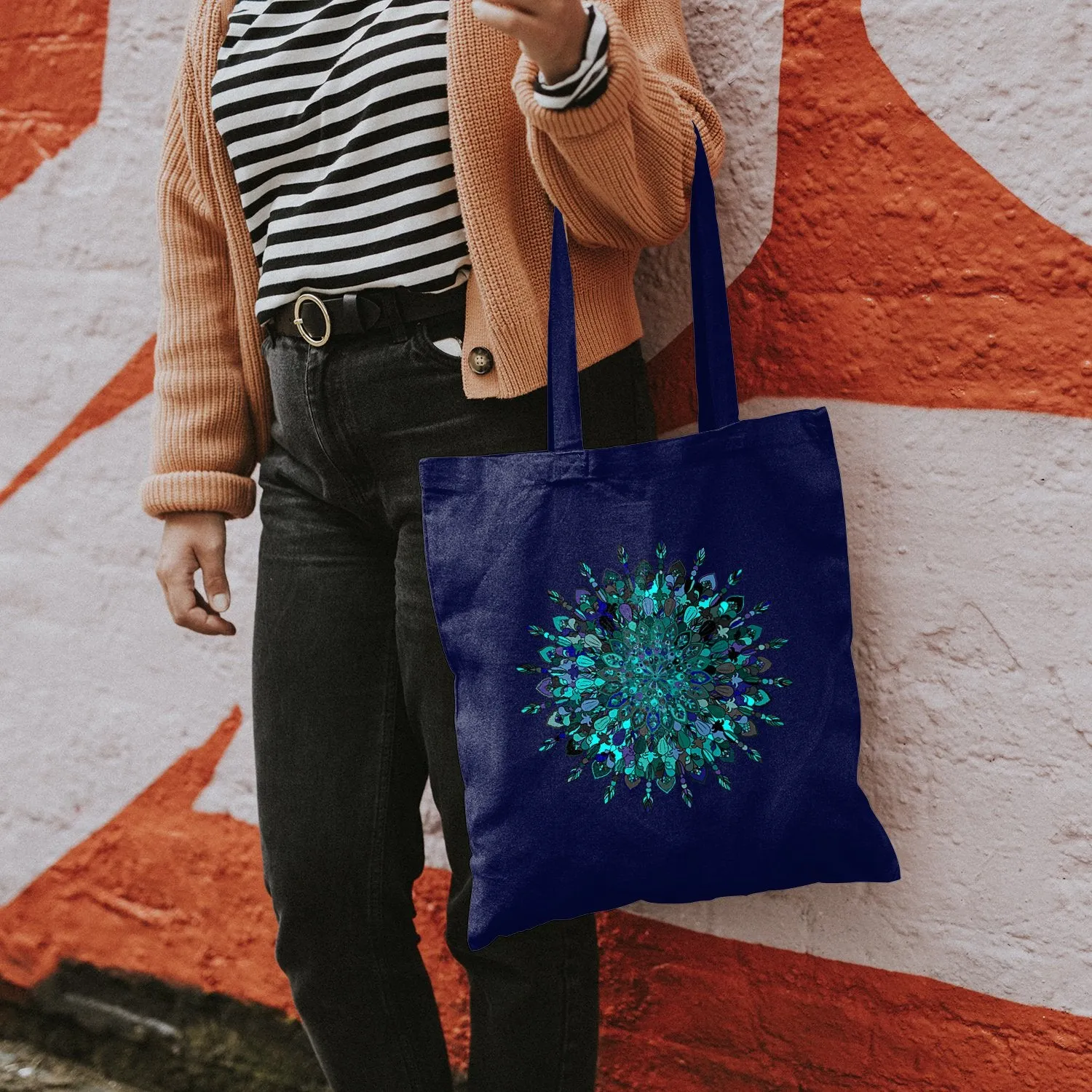 Borsa Cotton Bag with Hand-Drawn Mandala Art