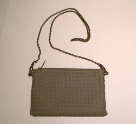 Bottega Veneta Oyster Leather Intrecciato Woven Chain Clutch Bag