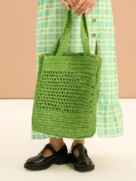 Cecile Paper Straw Shopper Bag in Green