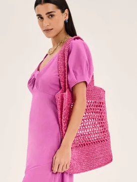 Cecile Paper Straw Shopper Bag in Magenta