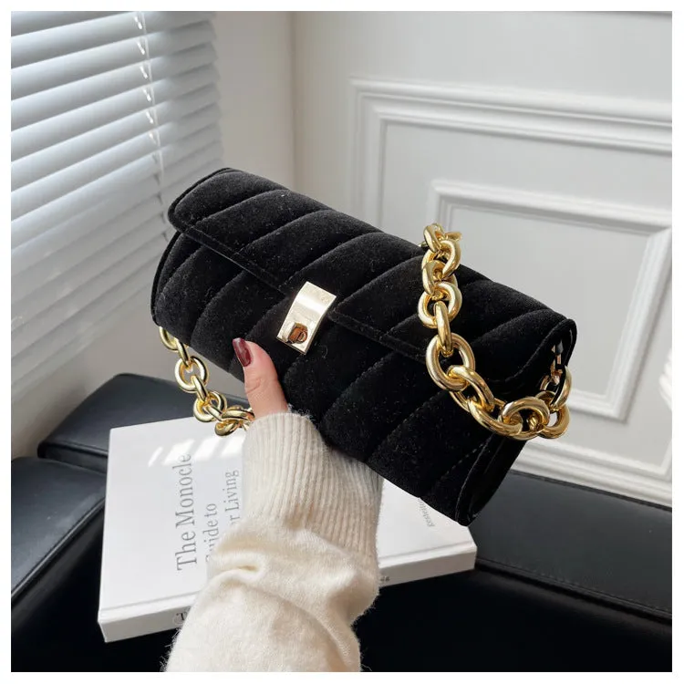 Check velvet chain shoulder bag（AB2049）