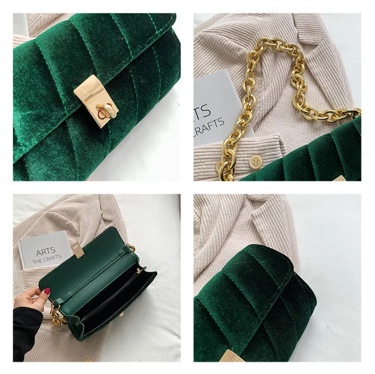 Check velvet chain shoulder bag（AB2049）