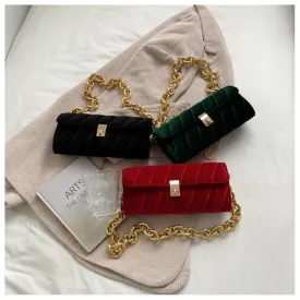 Check velvet chain shoulder bag（AB2049）