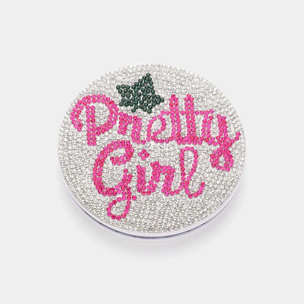 Clear Bling Studded Pretty Girl Message Compact Mirrors