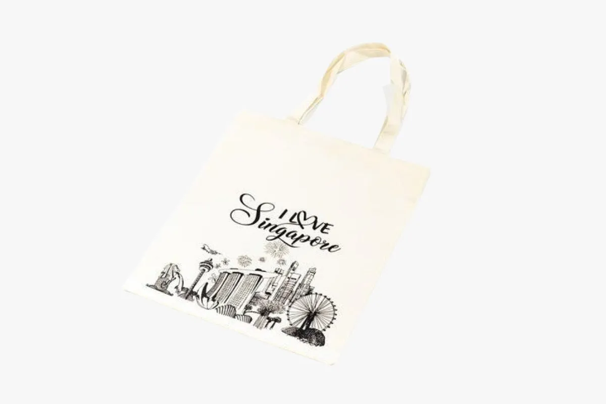 Cotton Canvas Tote Bag With Singapore Design