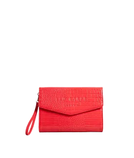 Croc Detail Debossed Envelope Pouch - Pink