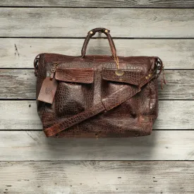 CROCO LEATHER TRAVEL DUFFLE COGNAC