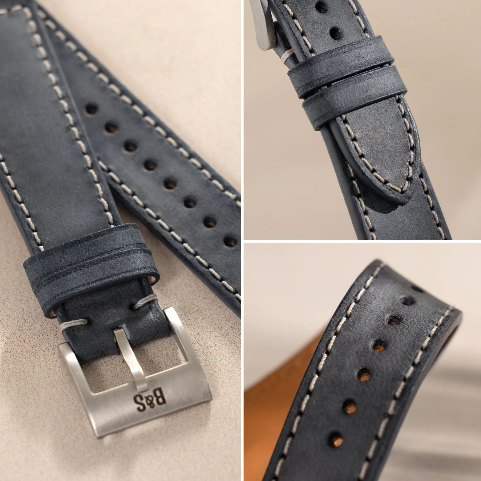 Dark Ash Grey Boxed Leather Watch Strap