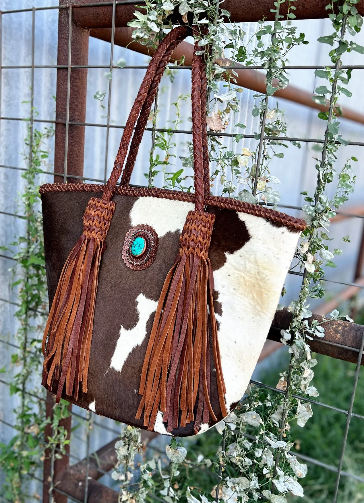 Darling Luxurious Braided Leather And Turquoise Hand Bag